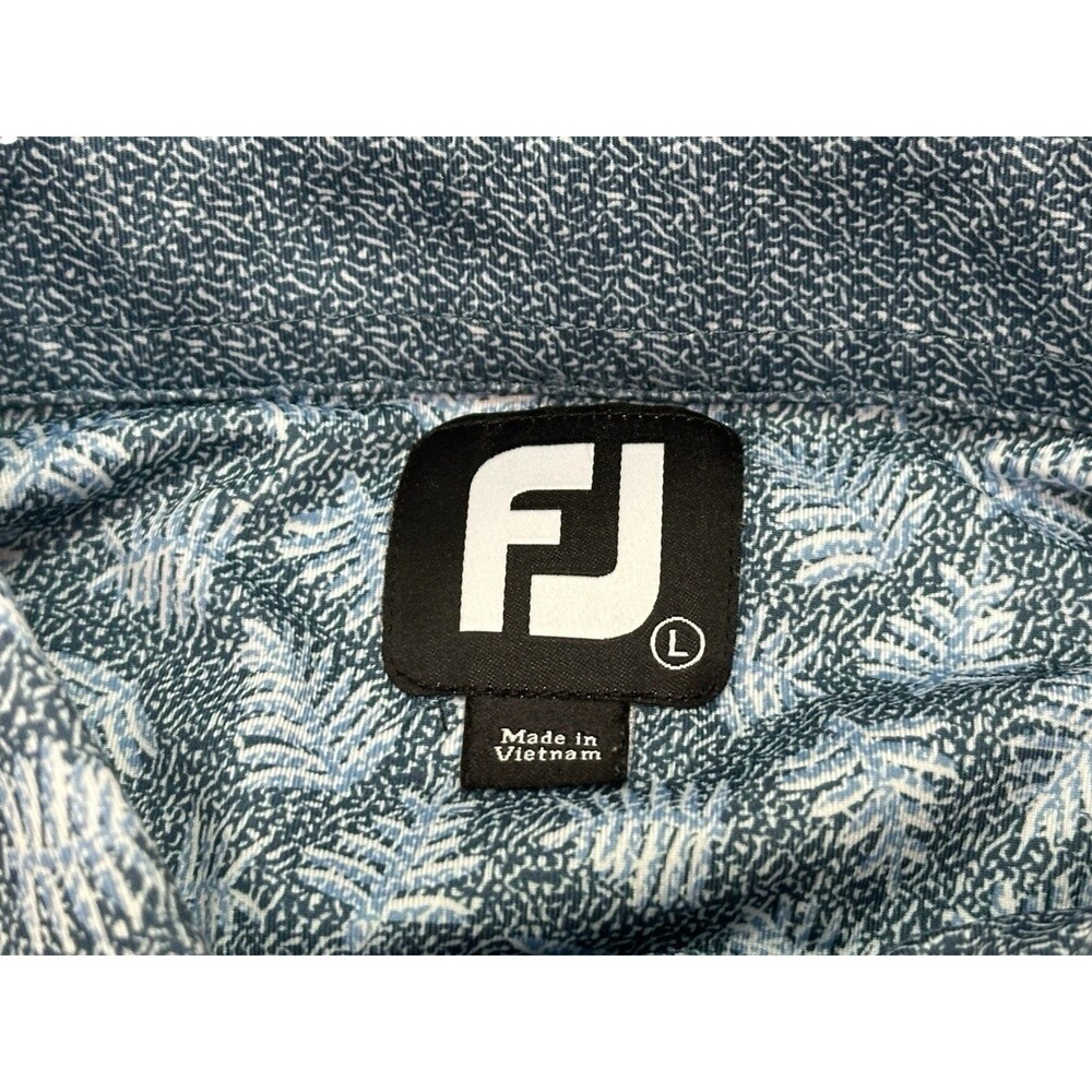 Men's FootJoy Shadow Palm Print Lisle Performance Golf Polo Large Ink Dusk Blue - Picture 4 of 10